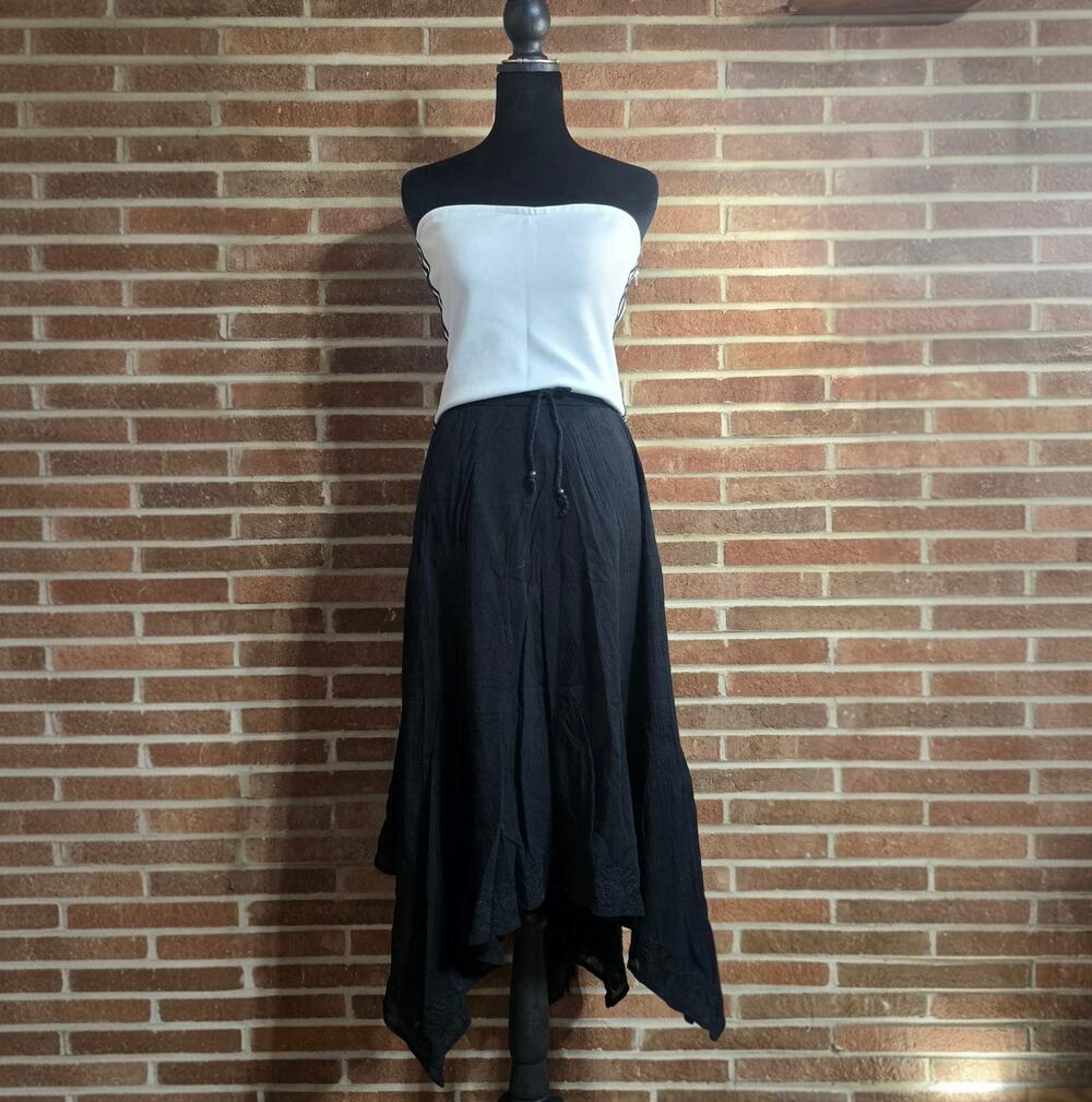 Lauren Ralph Lauren Plus Size 2X black cotton crinkle gauze bohemian maxi skirt